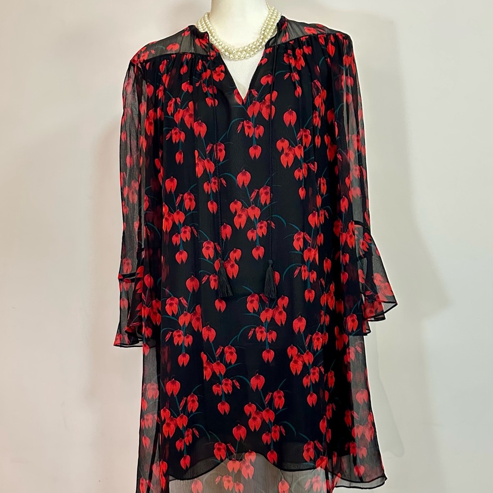 Rachel Zoe loose fitting flowy floral silk dress, size 0 knee length